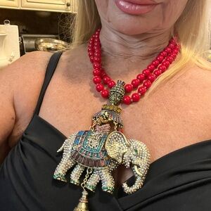 Elephant Crystal Jude necklace with Red beads